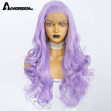 Anogol Purple Hair Synthetic Lace Front Wig Long Silky Wigs for Women High Temperature Fiber Lace Wig Cosplay Wigs 2024 - buy cheap