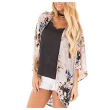 Blusa informal de manga corta para verano, camisa tipo cárdigan con estampado Floral, holgada, estilo kimono, para mujer 2024 - compra barato