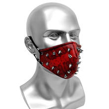 Fashion Punk Red PU Leather Masks Half Face Cosplay Rivet Mask Cosplay Anti-Dust Steampunk Motorcycle Biker Funny Masks 2024 - buy cheap