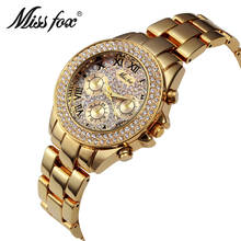 Missfox relógio de pulso de ouro 18k feminino, relógio de pulso feminino de luxo com cronógrafo falso e algarismos romanos, moda feminina 2024 - compre barato