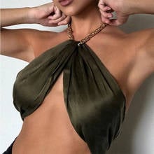 Sleeveless Chain Halter Crop Tops for Women Chic Fashion Backless Club Party Sexy Wrap Summer Top Cropped 2024 - buy cheap