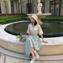 2021 Summer Women Shiny Silky Green Pleated Skirt Mid-length Female High Waist Long Skirt Korean New Woman Solid Color Skirt 2024 - buy cheap