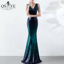 Fading Green Evening Dress Glitter Mermaid Prom Gown 2021 Sexy Beadings V Neck Party Dress Emerald Woman Formal Dress Elegant 2024 - buy cheap