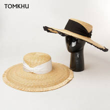 2021 New Summer Beach Hat Female Paper Straw Hat With Ribbon Wide Brim Boater Hats Flat Top Casual Sun Hat For Women Man Panama 2024 - buy cheap