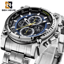 Мужские часы с хронографом, водонепроницаемые кварцевые часы из стали, с большим циферблатом, 2021 2024 - купить недорого