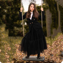 Maxi Long 90cm Tulle Skirt Steampunk Black Gothic Pleated Tutu Skirts Womens Vintage Petticoat lange rok jupes falda 2024 - buy cheap