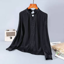 Camisa feminina de cor com renda, camisa de manga longa moderna para mulheres 2021 2024 - compre barato