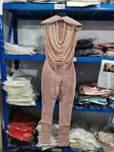 2021 christimas women new arrival fashion  high quality  dusty pink back crystals rayon   bandage jumpsuit   wholesale 2024 - buy cheap