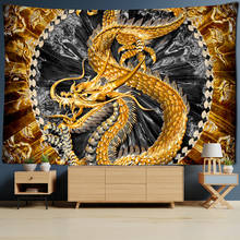 Golden Loong Dragon Totem Tapestry Cartoon Castle Wall Hanging Room Carpet Bedspread Beach Mat Tapis Home Decor Tapestries Art 2024 - buy cheap