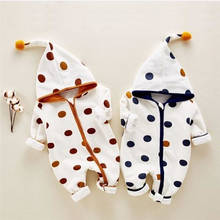 Newborn Infant Baby Girls Boys Autumn Winter Romper Long Sleeve Hooded Zipper Dots Jumpsuit Outfit 0-24M 2024 - buy cheap