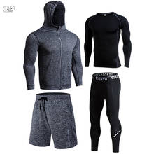 Conjunto de 4 peças de compressão masculino, roupas esportivas de secagem rápida para corrida, plus size, 5xl e 6xl, vestuário fitness para academia e treinamento 2024 - compre barato