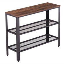 Industrial Style 3-Layer Cross Side Coffee Table Porch Console Table 2-Tier Iron Net Black Walnut Color 101.5x35x80CM [US-Stock] 2024 - buy cheap