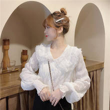 Рубашка женская белая, с длинным рукавом, в стиле Лолиты 2024 - купить недорого