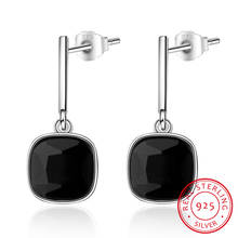 925 Silver Square Earring Women Jewelry S925 Sterling Silver boucle d'oreille Black Crystal Cubic Zirconia Stud Earrings 2024 - buy cheap