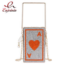Luxury Hollow Heart Poker Design Evening Bags Shiny Diamonds Metal cage Women Clutch Bag Purses and Handbags Shoulder Chain Bag 2024 - buy cheap