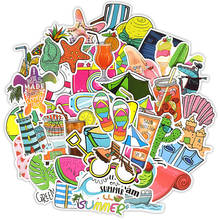 50 PCS Summer Beach Sticker to Wall Decor Living Room Travel VSCO Girl Cartoon Wall Stickers for Kids Bedrooms Fridge Decoration 2024 - купить недорого