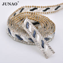 JUNAO-Cadena de corte de estrás con perlas blancas y negras, cinta de cristal, apliques de perlas para ropa, joyería artesanal, 5 yardas x 10mm 2024 - compra barato