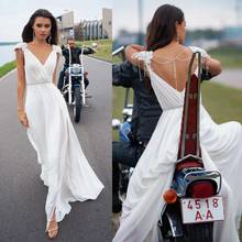 2020 Bohemian Wedding Dresses  V Neck Capped Sleeves Split A Line Wedding Dress Custom Made Backless Plus Size Bridal Gowns 2024 - buy cheap