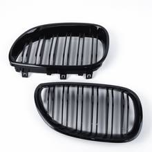 1 par gloss preto frente rim grill duplo slat linha dupla grade para bmw e60 e61 série 5 2003-2010 acessórios do carro coupe 2024 - compre barato