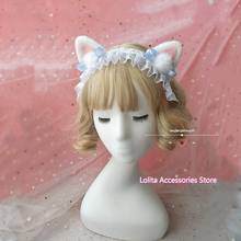 Cute Soft Girl Lolita Plush Cat Ears Bow Ruffles Headband Japanese Kawaii Cosplay Headdress KC Hair Band Hair Accessories 2024 - buy cheap