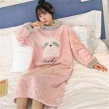 JULY'S SONG Cute Winter Flannel Robe Warm Woman Pajamas Long Sleeve Thicken Nightdress Girl Hooded Cartoon Pet Cat Paw Sleepwear 2024 - buy cheap