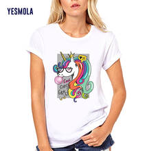 YESMOLA-Camiseta con estampado de unicornio para mujer, camisa Harajuku colorida de algodón con cuello redondo, camisetas de manga corta, ropa de calle para mujer 2024 - compra barato