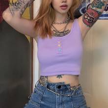 Women Sexy U-Neck Short Crop Top Candy Color Heart Buttons Ribbed Knit Vest Purple Off Shoulder Harajuku Slim Shirt 2024 - buy cheap