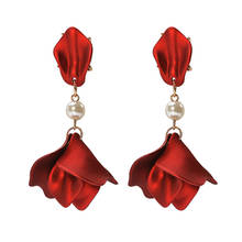 Spring Summer Red Earrings Gifts Vintage Wine Red Rose Flower Earrings Elegant Petal Tassel Long Drop Earrings Women Jewelry 2024 - buy cheap