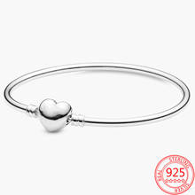 Hot Sale 925 Sterling Silver Pan Moment Simple Heart Clasp Bangle Charm Bracelet Fashion Jewelry 2024 - buy cheap