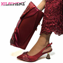 Zapatos y bolsos de diseño italiano para mujer, conjunto de zapatos y bolsos de boda africanos con aplique, Color vino, 2019 2024 - compra barato