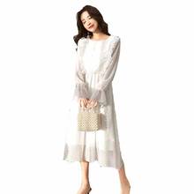 Vestidos Spring Autumn Hedging Fashion Chiffon Dress 2022 New Flared sleeves Round neck Casual White Women Dresses NBH93 2024 - buy cheap