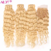 613 Brazilian Water Wave Bundles With Closure Remy 613 Blonde Human Hair Weave Bundles With Closure 3 Bundles With Closure Alot 2024 - buy cheap