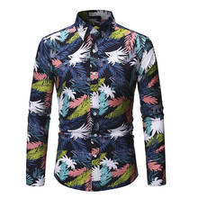 Men's Leaves Print Slim Fit Dress Shirts 2020 Autumn Long Sleeve Casual Shirt Men Camisa Fashion Masculina Hawaiian Shirt Male 2024 - buy cheap