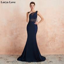 Navy Blue Evening Dresses 2020 Women Formal Party Sleeveless Mermaid Illusion Sequin Tassel Beaded Backless Gowns Robe De Soiree 2024 - buy cheap