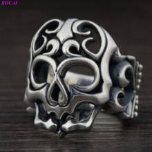 BOCAI S925 Sterling Silver Male Rings  Retro Thai Silver Hollow Men's Skull Closed Peraonality Punk  Ring  For Men And Women 2024 - buy cheap