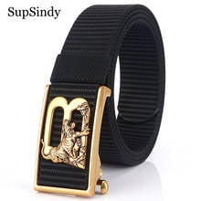 SupSindy-Cinturón de nailon para hombre, hebilla automática de metal de tigre dorado de lujo, cinturones de lona para pantalones vaqueros a la moda, correa negra para hombre 2024 - compra barato