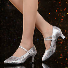 Sapatos de dança de salão para mulher salto alto dedo do pé fechado sapatos de dança latina tango salsa sapatos de dança 5.5cm ouro 2024 - compre barato