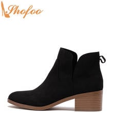 Black High Chunky Heels Woman Ankle Boots Round Toe Booties Fashion Mature Sexy Suede Lady Shoes Slip On Large Size 42 43 Shofoo 2024 - buy cheap