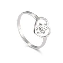 Кольцо женское из нержавеющей стали, с изображением хамсы и сердца 2024 - купить недорого