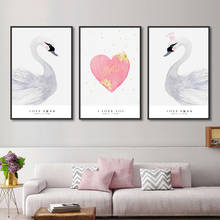 Modern Decoration Wall Picture Nordic Style Kids Room Decor Poster Romantic White Swan Love Couple Quotes Art Canvas Painting 2024 - buy cheap