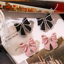 Brincos românticos esmalte pérola laço, joias de moda coreana luxo laço borboleta de metal acessórios de festa presentes para mulheres 2024 - compre barato