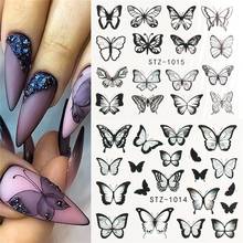 Deslizadores de mariposas de acuarela, calcomanía de uñas azul y negro, decoración artística de uñas de verano, tatuaje de agua, manicura, 1 ud. 2024 - compra barato