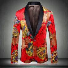 Новый мужской блейзер роскошный красный принт бархатные спортивные пиджаки для выпускного мужчины плюс размер 5xl Блейзер Masculino зауженный крой, для вечеринки ночной клуб Мужской Блейзер 2024 - купить недорого