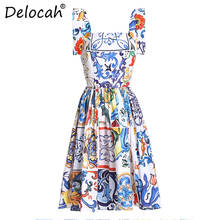 Женское короткое платье на тонких бретелях Delocah, подиумное винтажное вечернее платье-трапеция с принтом, лето 2021 2024 - купить недорого