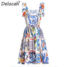 Delocah Women Fashion Short Dress Summer Runway Sexy Spaghetti Strap Vintage Printed Female Party A-Line Dresses vestidos 2021 2024 - buy cheap