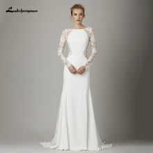 Lakshmigown Long Sleeves Lace Mermaid Wedding Dresses Scoop Neck Illusion Boho Simple Soft Satin Bridal Gown vestido de novia 2024 - buy cheap