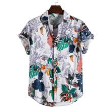 Men's Shirts Linen Ethnic Short Sleeve Casual Printing Hawaiian Shirt Blouse Button Turn-Down Collar Shirt Summer Beach Shirts 2024 - buy cheap