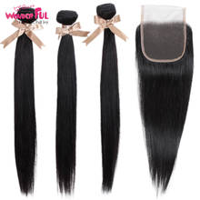 Remy 3 Bundles with Closure Straight Human Hair Bundles with Closure Brazilian Hair Weave Bundles 2024 - buy cheap