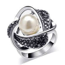 Уникальное посеребренное обручальное кольцо FYJS с белым жемчугом и черным кристаллом темпераментные ювелирные изделия 2024 - купить недорого
