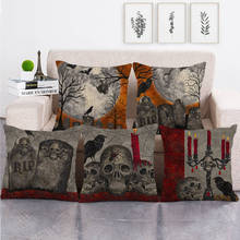Funda de cojín de lino/algodón para sofá, cubierta decorativa de almohada de 45cm x 45cm, con diseño de halloween del cementerio, gran cantidad 2024 - compra barato